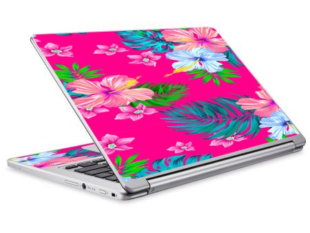 Pink Neon Hibiscus Flowers Acer Chromebook R13 Skin Sale