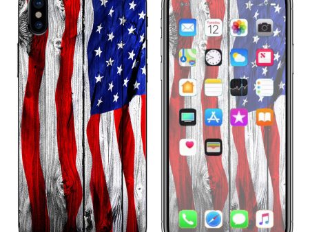 American Flag On Wood Apple iPhone X Skin For Sale